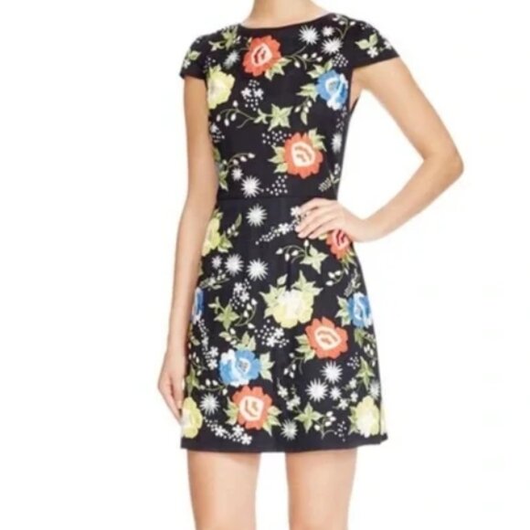 Alice + Olivia Ellen Black Floral Embroidered A-line Cotton Mini Dress $540 - Picture 2 of 13